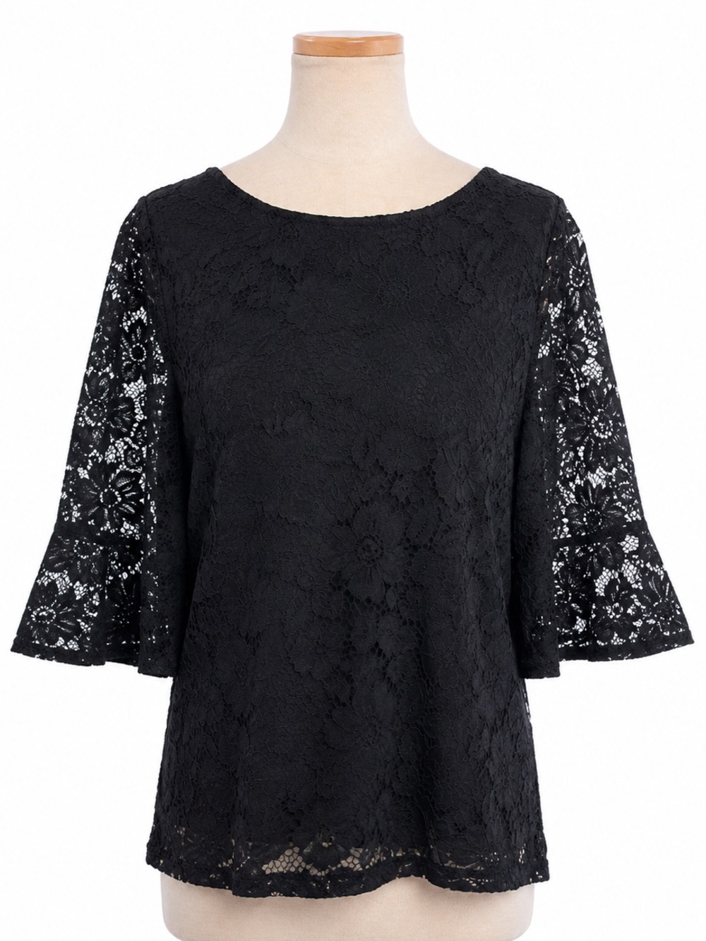Banana Republic Black Lace Bell Sleeve Blouse Romantic Chic Top Medium